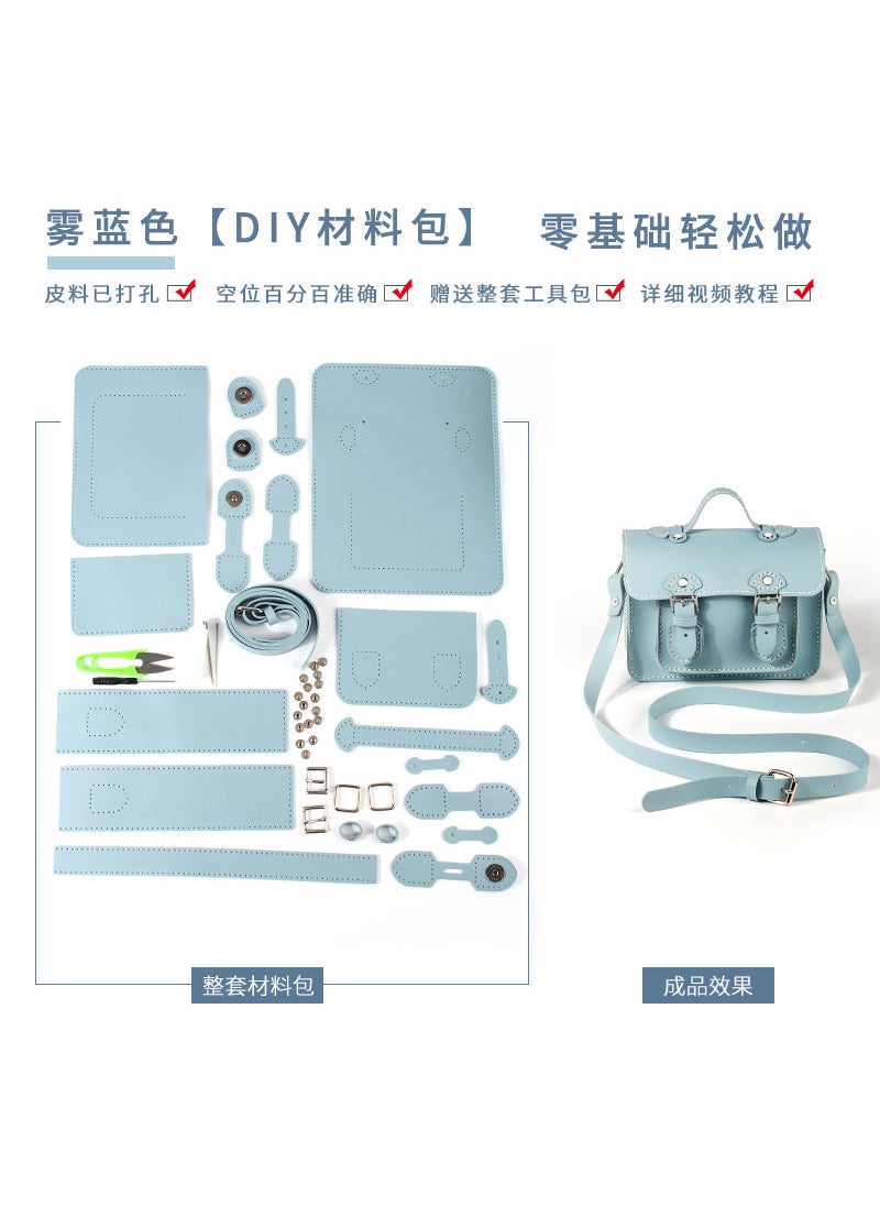Generic - 2021 New Handmade Cambridge Bag Womens British Preppy Style Single Shoulder Slant Cross DIY Small Square Bag Self-Made Gift Fog Blue - Image 1