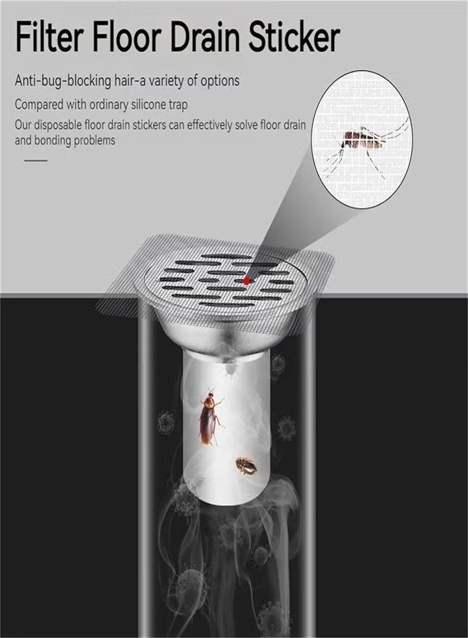 ملصقات تصفية الشعر القابلة للاستخدام لمرة واحدة، 30 قطعة، لاحتجاز شعر الحمام، ملصقات شبكية مربعة لتصفية شعر الاستحمام للحمام والغسيل وحوض الاستحمام والمطبخ - Image 3