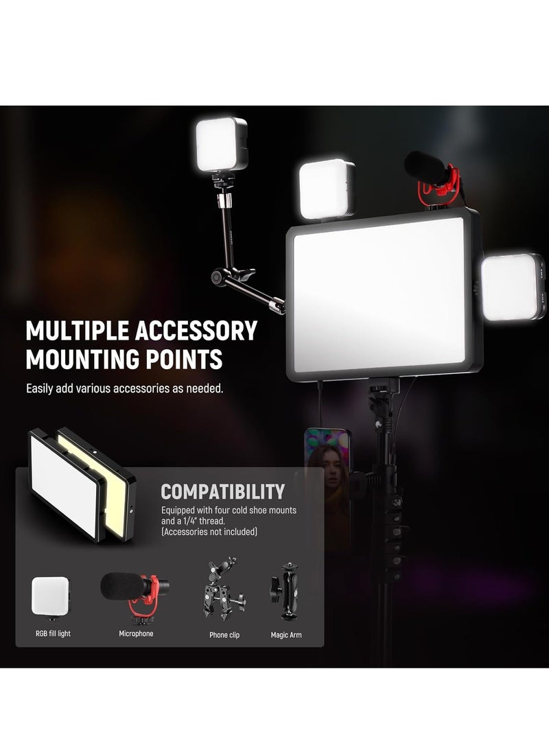Neewer NEEWER BASICS 2 Pack LED Video Light Panel Lighting Kit with 2 59'' Stands & 2 Phone Holders, 850lx/0.5m Bi Color 2700K-6500K Dimmable Studio Light for Photography Filming Recording Live Stream, BP300  - Image 3