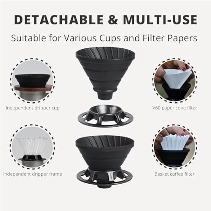 Bukela Collapsible Coffee Dripper Silicone Reusable Pour Over Coffees Maker Pour Over Coffees Dripper For Camping Business Trip Home Office Single Clever Coffee Drippers Green 12 Cup - Image 4