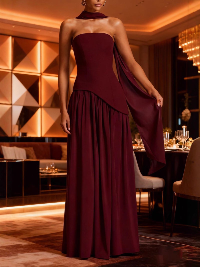 Sexy Backless Halter Dress with Split and Sash - Image 1