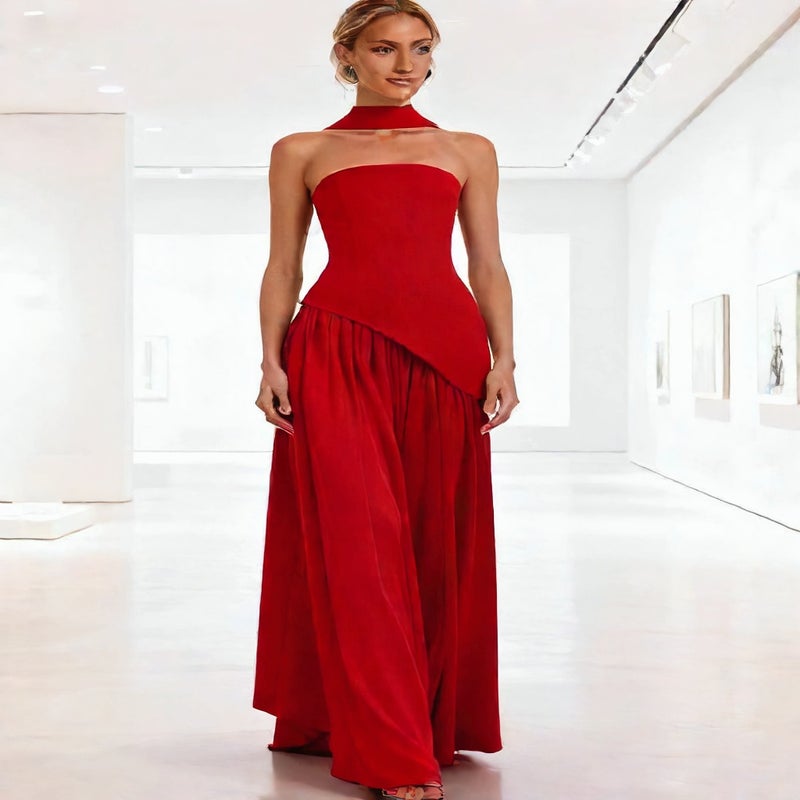 Sexy Backless Halter Dress with Split and Sash - Image 2