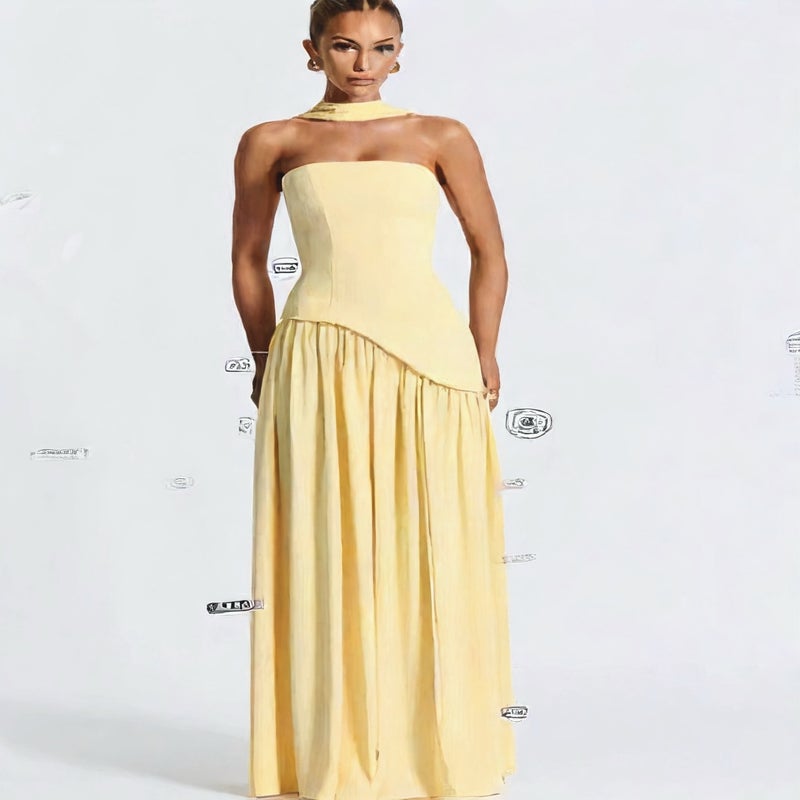 Sexy Backless Halter Dress with Split and Sash - Image 5