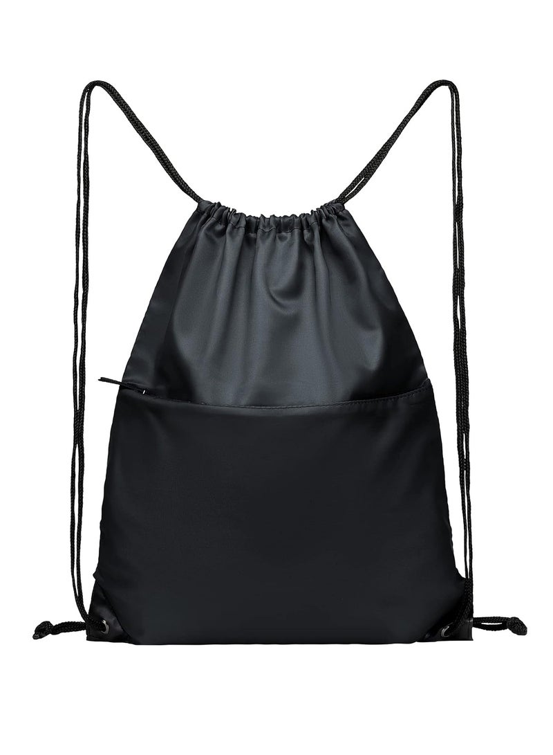 YelaJoy Drawstring Backpack, Sports Water Resistant String Bag,  Sport Gym Sackpack for Women Men  Party Gym Sport Trip, Large with Zipper, (Black) - Image 1