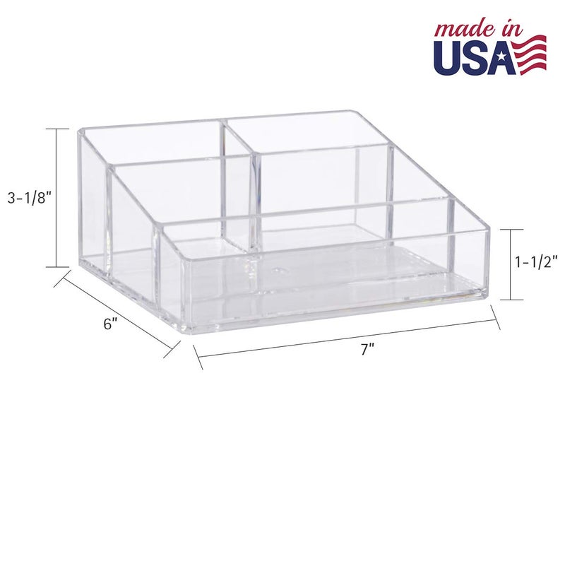 STORi Clear Plastic Vanity Makeup Organizer | Compact Rectangular 4-Compartment Holder for Brushes, Eyeshadow Palettes, & Beauty Supplies | Made in USA - Image 5