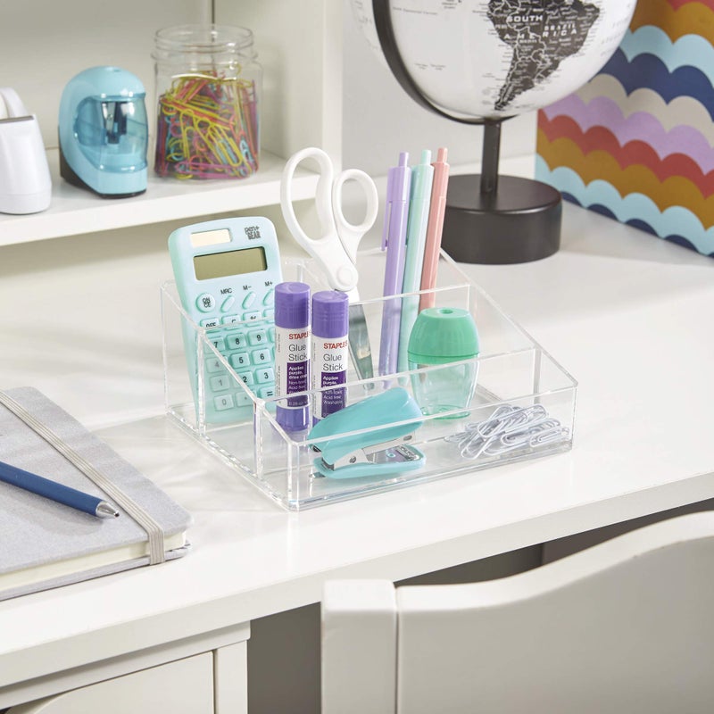 STORi Clear Plastic Vanity Makeup Organizer | Compact Rectangular 4-Compartment Holder for Brushes, Eyeshadow Palettes, & Beauty Supplies | Made in USA - Image 4