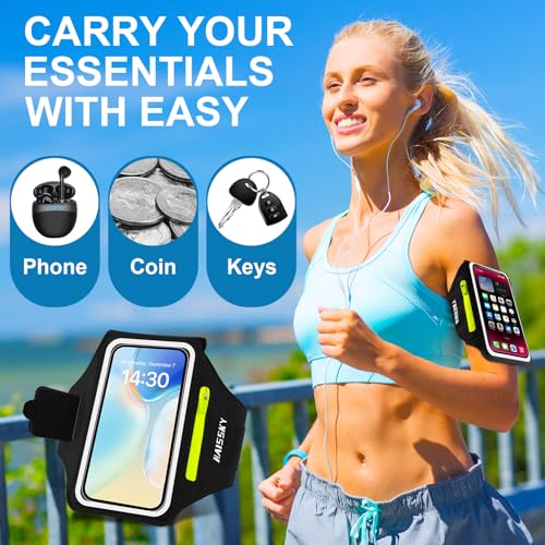 HAISSKY Running Armband with Earphone Bag Cell Phone Armband for iPhone 16 15 Pro 14 Plus 13 11 XR XS, Galaxy S24/S10 Water Resistant Sports Phone Holder Case & Zipper Slot Car Key Holder for 6.9 inch Phone - Image 2