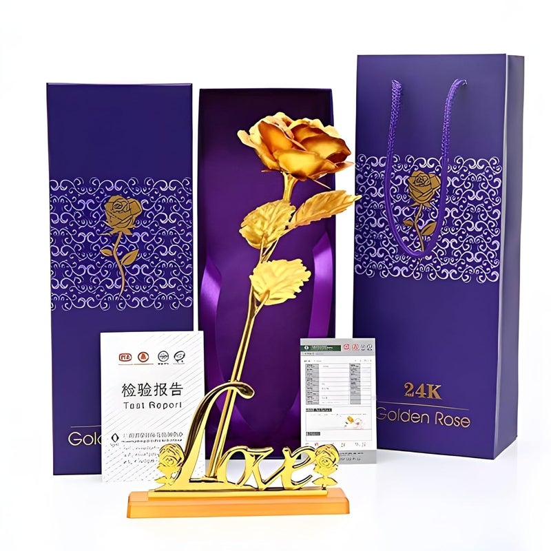 sculpmart sculpmart Artificial Golden Rose Gift Flower with Love Stand and Carry Bag Artificial Rose Flowers for Decoration Valentine Gift for Girlfriend and Boyfriend Husband Wife Him Her - Image 1