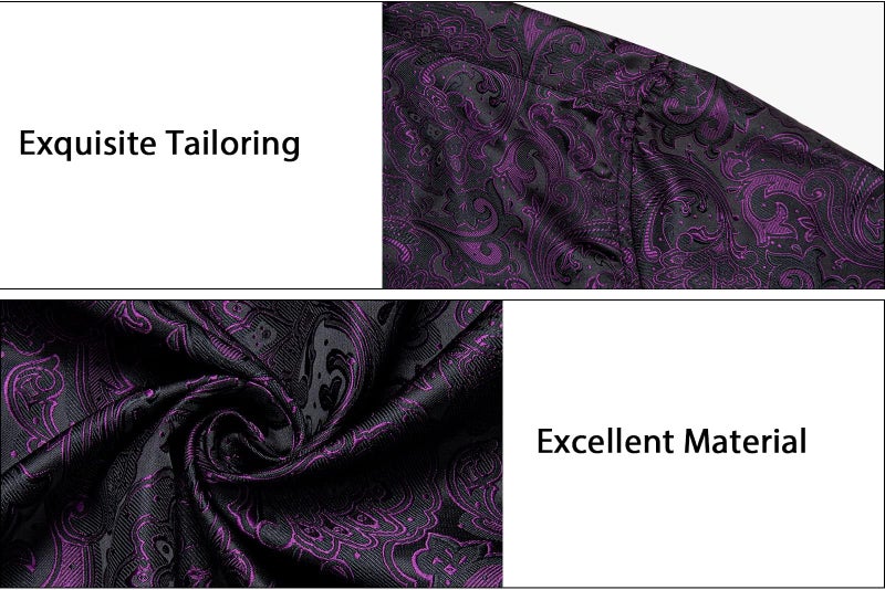 DiBanGu Mens Silk Paisley Dress Shirts,Long Sleeve Button Down Shirt Casual Regular Fit Shirt for Men Wedding Party, Black and Purple, Medium - Image 5