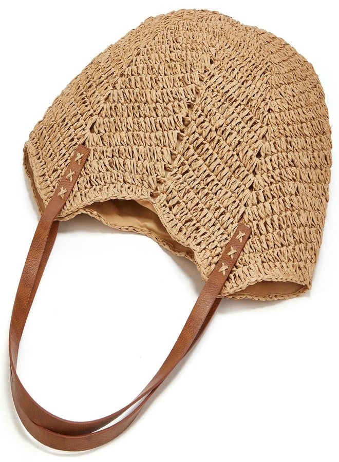 Caistre Summer Casual Straw Tote Bag Large Capacity Woven Shoulder Handbag for Summer Beach Vocation (A-Khaki) - Image 3