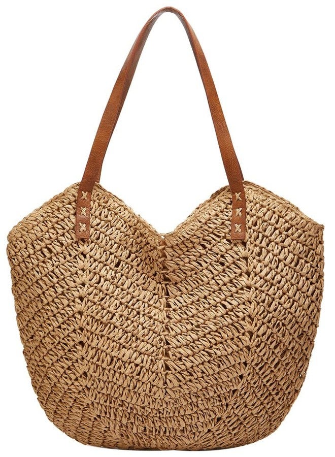 Caistre Summer Casual Straw Tote Bag Large Capacity Woven Shoulder Handbag for Summer Beach Vocation (A-Khaki) - Image 1