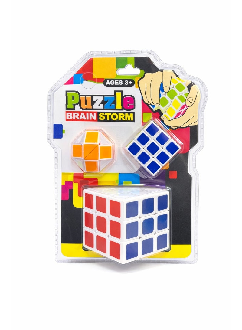 Brain Storm Puzzle Cube Set – 3-in-1 Mind Training Toy (Ages 3+) - Image 1