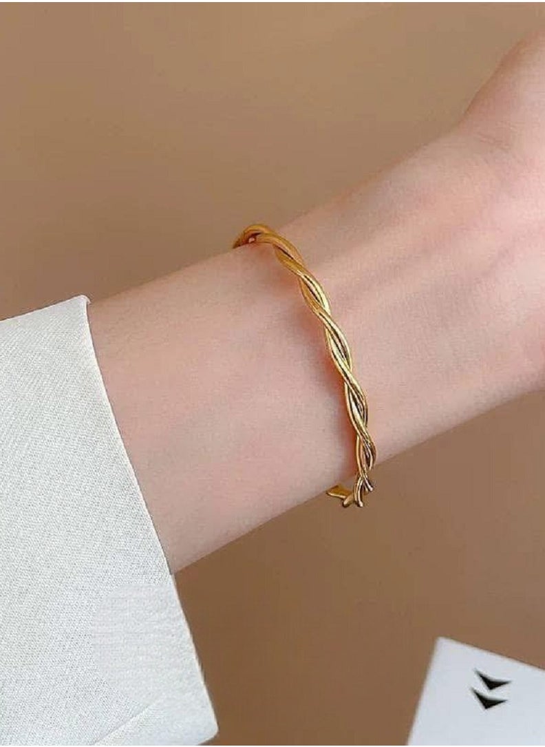 Ward Women's Bracelet Twisted Without Clasp in Gold Color, Made of Stainless Steel  - Image 3