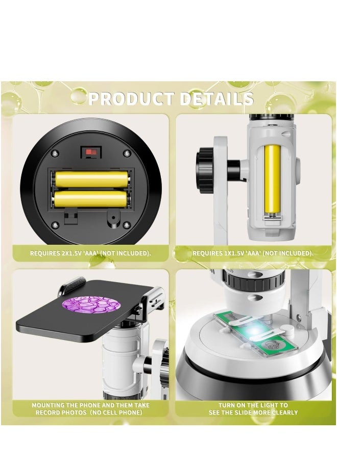 مجهر للأطفال، مجموعة مجهر يدوي للمبتدئين، مع مجهر 60X-120X و12 شريحة، مجموعة تجارب علمية، لعبة مشروع STEM للأطفال الأولاد والبنات - Image 2