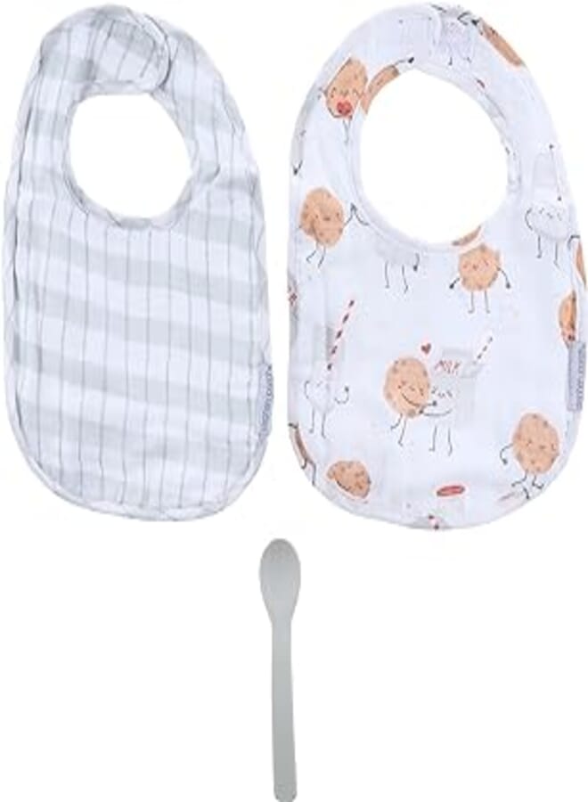 Stephen Joseph Milk and Cookies Cotton Muslin Bib Set (S23), White