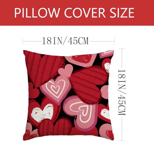 YOSICHY Valentines Decorations-Valentine Pillow Covers 18x18 Set of 4, Pink Red Hearts Be My Valentine Throw Outdoor Pillow Covers Anniversary Wedding Cushion Case for Home Sofa Couch Décor - Image 3