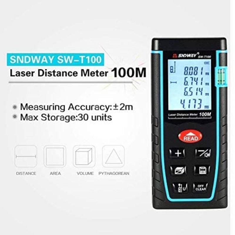 جهاز تحديد المدى بالليزر الرقمي SW-T100، شريط مسافة 100 متر وشاشة LCD ذات 4 خطوط - Image 4