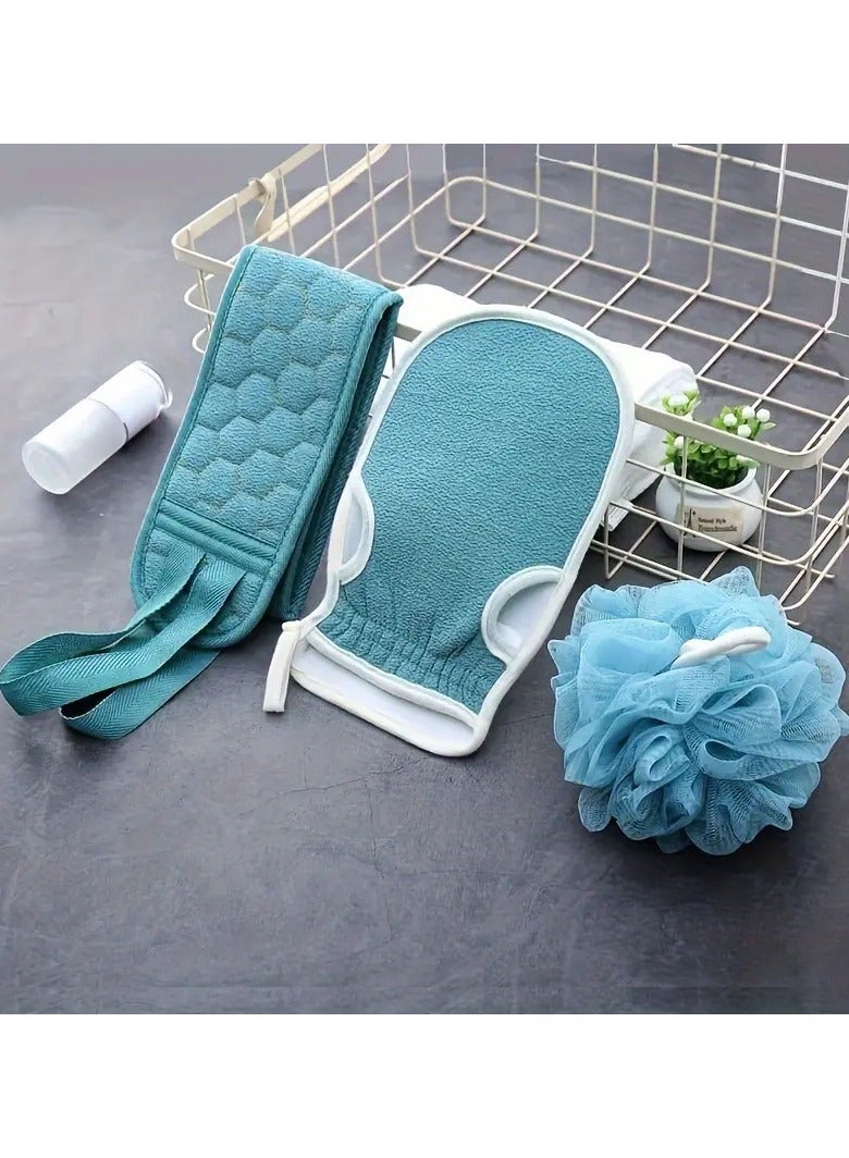 Goolsky مجموعة تقشير الحمام 3 قطع، كرة حمام، قفاز حمام، منشفة تقشير الحمام، فرشاة ظهر للاستحمام، للسبا، التدليك وتقشير الجسم، ملحقات استحمام فرشاة الجسم - Image 5