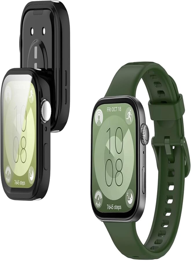 Next Store 2 Pack Soft Durable Quick Release Replacement Strap + TPU Full Protective Case Cover Compatible with Huawei Watch Fit 3