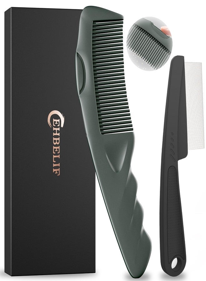EHBELIF Dandruff Comb 2PC Upgraded Fine Tooth Scalp Detox Comb Lice for Women, Men & Kids Scalp Detoxing, Sweep & Massage Hair Brush Tool with Elegant Box for Hair Care Tool (Green) - Image 1