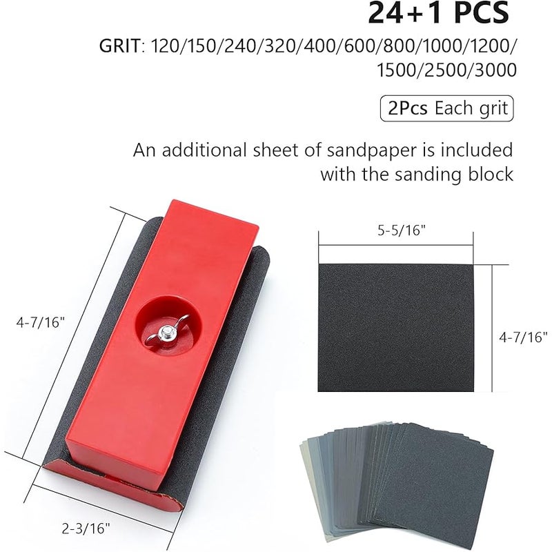 scottchen PRO Hand Sanding Blocks Auto Body, Sandpaper Woodworking Furniture Sander Hand Tool with 25pcs Sandpaper, Grit 120 to 3000 - Image 2