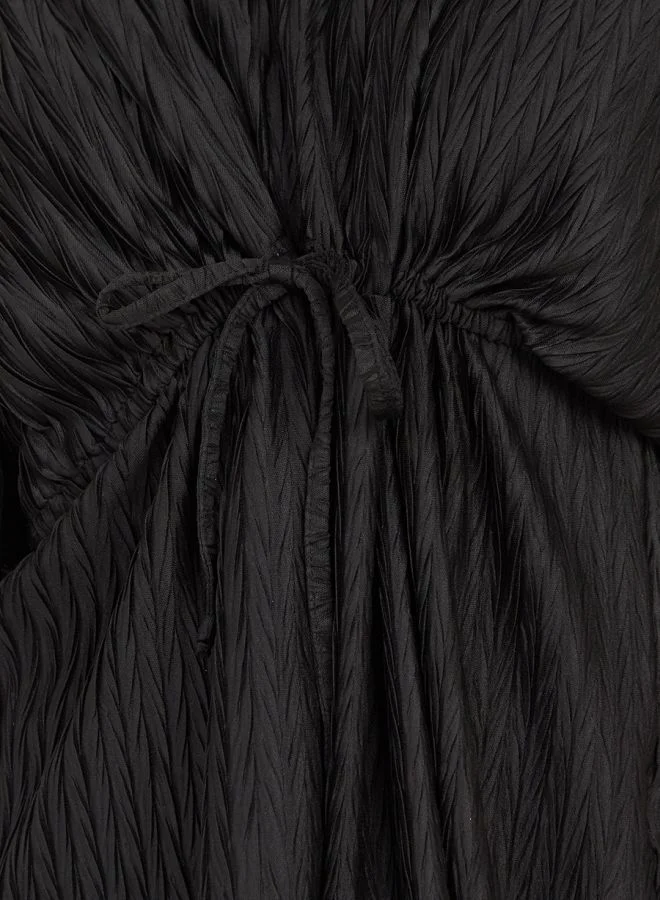 Styli Textured Drop Shoulder Top with Drawstring Waist