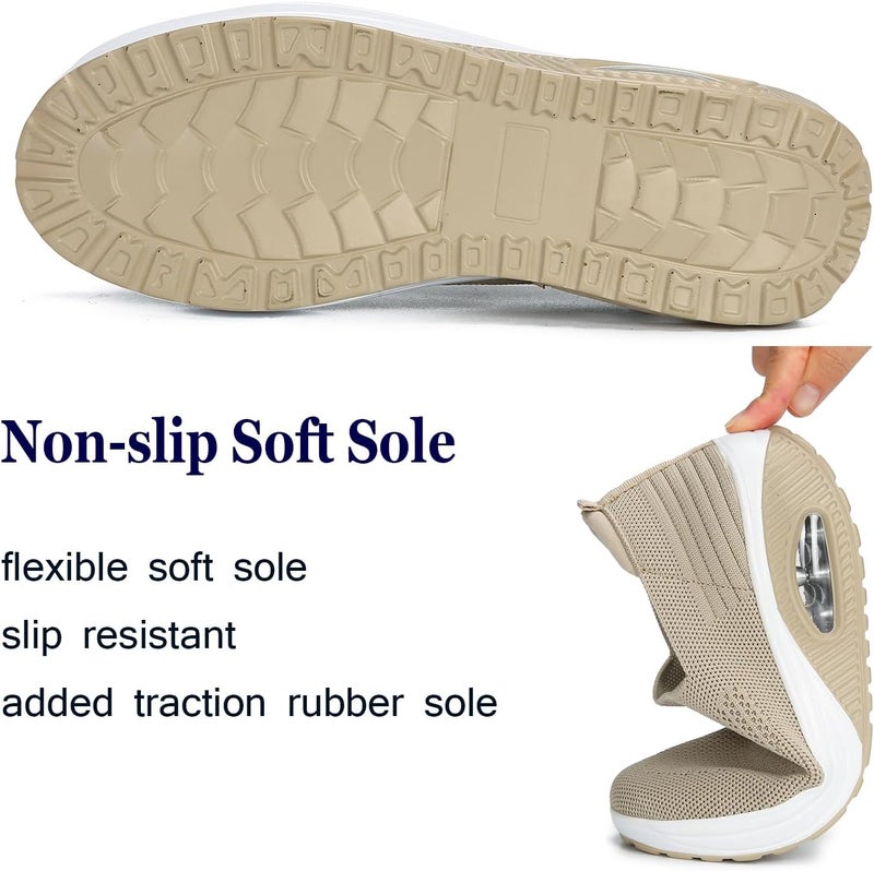 Women Mary Jane Sneakers Platform Sneakers Air Cushion Slip-on Walking Shoes Orthopedic Diabetic Walking Wedge Sneaker Ladies Toning Rocker Shoes - Image 3