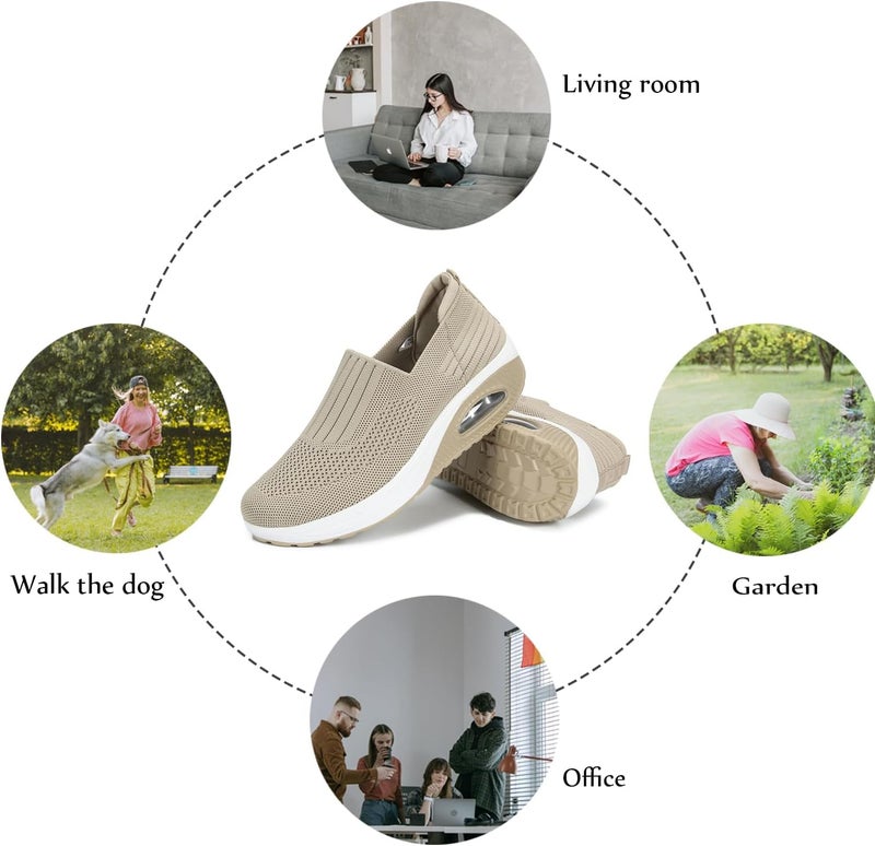 Women Mary Jane Sneakers Platform Sneakers Air Cushion Slip-on Walking Shoes Orthopedic Diabetic Walking Wedge Sneaker Ladies Toning Rocker Shoes - Image 5