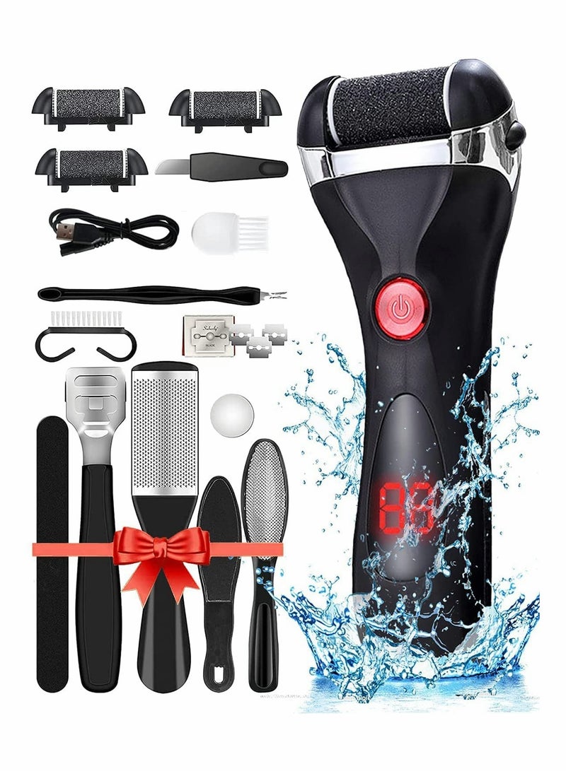 Electric Foot File USB Rechargeable Waterproof Callus Remover with 3 Rollers and 10 in 1 Foot Care Set for Dry Cracked Heels - Image 1