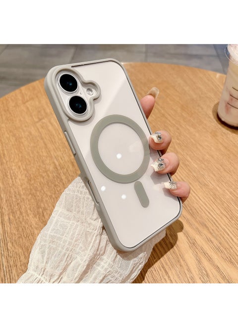 for iPhone 16 Case, Magnetic Phone Cover [Compatible with MagSafe] Soft TPU Bumper Hard Translucent  Back Slim Fit Shockproof Protective Case Cover for Men Women Girls - Grey white