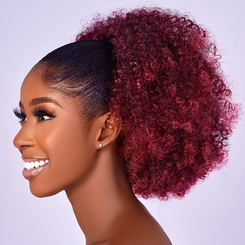 Afro Puff kinky curly Drawstring Ponytail Extension for Black Women Synthetic Short Afro Kinkys Curly Afro Bun Extension Hairpieces Updo Hair Extensions with Two Clips1B 18inch TBUG