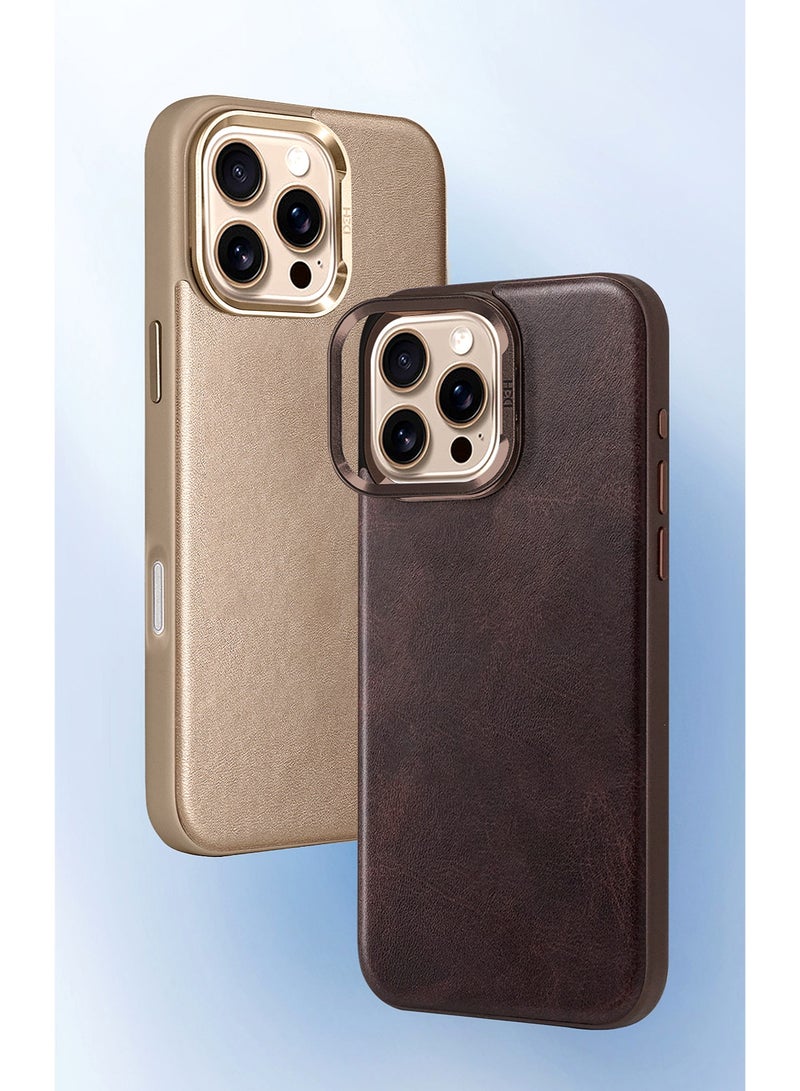 أتش دي دي حافظة جلدية فاخرة من Hdd متوافقة مع MagSafe لجهاز iPhone 16 Pro Max (بني) - Image 4