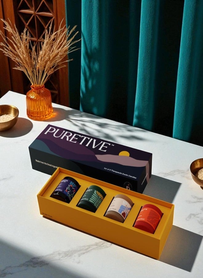 Puretive مجموعة بيورتيف سيرين | طقم هدايا من 4 شموع صغيرة | ديكور منزلي | شموع معطرة للعلاج العطري | هدية مثالية لأعياد الميلاد والذكرى السنوية للأصدقاء والعائلة | هدية عيد الحب - Image 1
