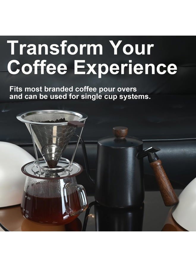 Techshare Pour Over Coffee Dripper, Coffee Filters with 800 Mesh Steel Mesh Optimize Extraction For Rich Coffee Flavor, Stainless Steel Filter, Paperless Pour-over Coffee Maker - Image 2