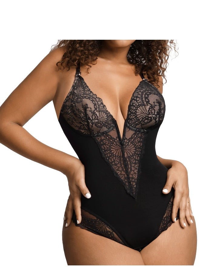 Lace Bodysuit for Women Tummy Control Shapewear Sleeveless Tops V-Neck Backless Camisole Jumpsuit Shaper - Image 1