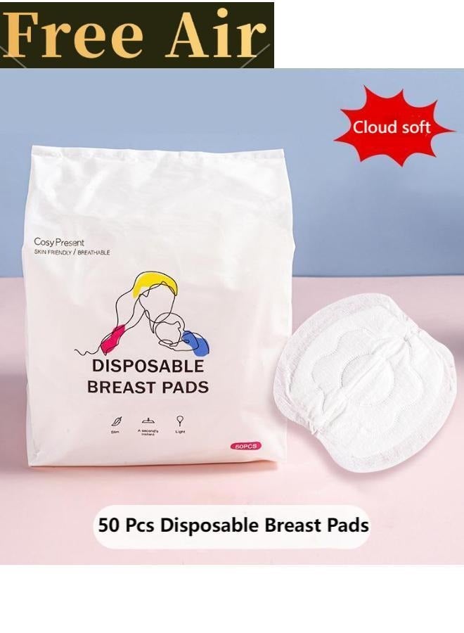 Free Air 50 Piece Disposable Breast Pads Anti Overflow Milk, Disposable Soft and Super Absorbent Nursing Breast Pads, Suitable for Postpartum Breastfeeding,Pad for Day and Night Use  - Image 1