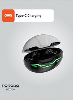 porodo Gaming Earbuds Ultra Low Latency with Dual Mic ENC and RGB Lights / Game Music & calls / Smart Touch Controls - Black  - Image 4
