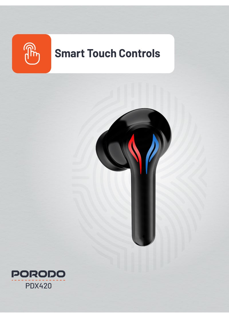porodo - Gaming Earbuds Ultra Low Latency with Dual Mic ENC and RGB Lights / Game Music & calls / Smart Touch Controls - Black - Image 1