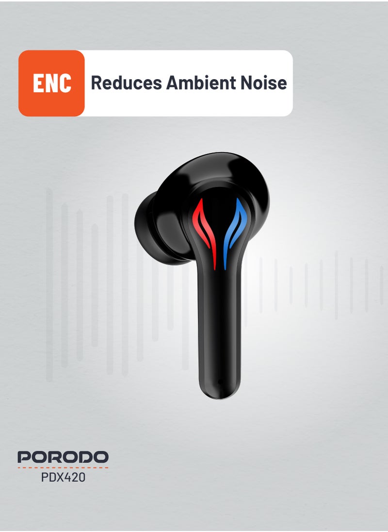 porodo - Gaming Earbuds Ultra Low Latency with Dual Mic ENC and RGB Lights / Game Music & calls / Smart Touch Controls - Black - Image 1
