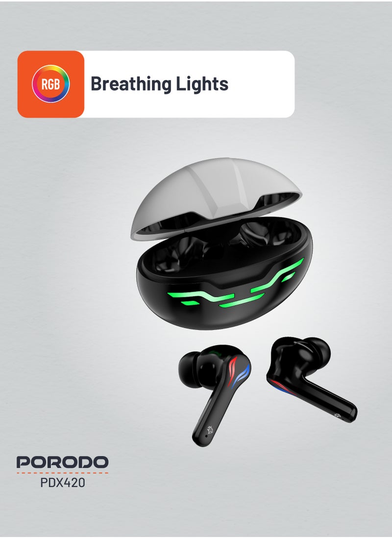 porodo - Gaming Earbuds Ultra Low Latency with Dual Mic ENC and RGB Lights / Game Music & calls / Smart Touch Controls - Black - Image 1