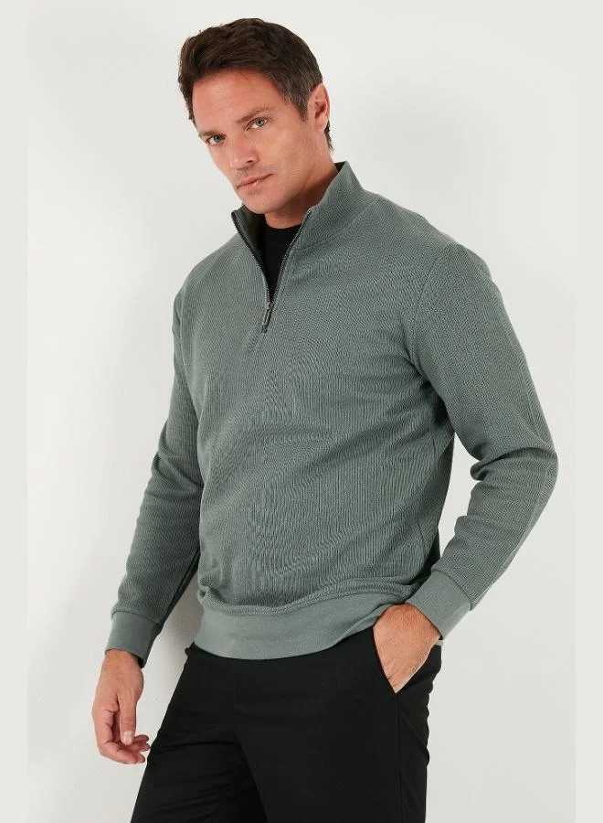 بوراتي سويت شيرت رجالي بياقة واقفة وسحاب نصي من قطن بوراتي