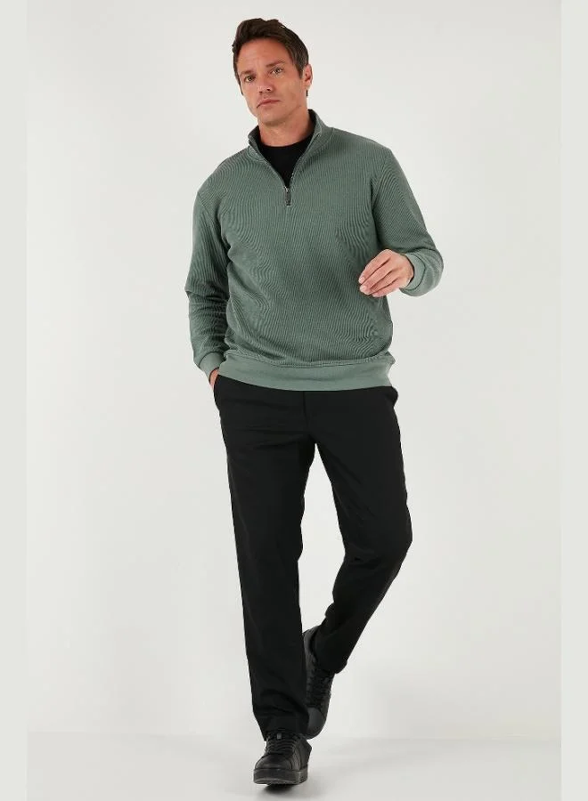 بوراتي سويت شيرت رجالي بياقة واقفة وسحاب نصي من قطن بوراتي