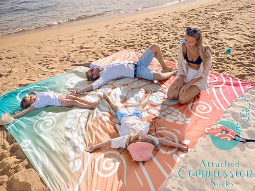WEKAPO Beach Blanket Waterproof Sandproof Oversized Extra Large Sand Free Beach Mat with Stakes, Storage Bag - Essentials for Outdoor Beach, Picnic (Sea Turtle, 11 X 9 FT (1~10 Person)) - Image 2