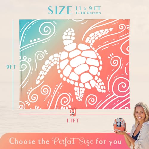 WEKAPO Beach Blanket Waterproof Sandproof Oversized Extra Large Sand Free Beach Mat with Stakes, Storage Bag - Essentials for Outdoor Beach, Picnic (Sea Turtle, 11 X 9 FT (1~10 Person)) - Image 3