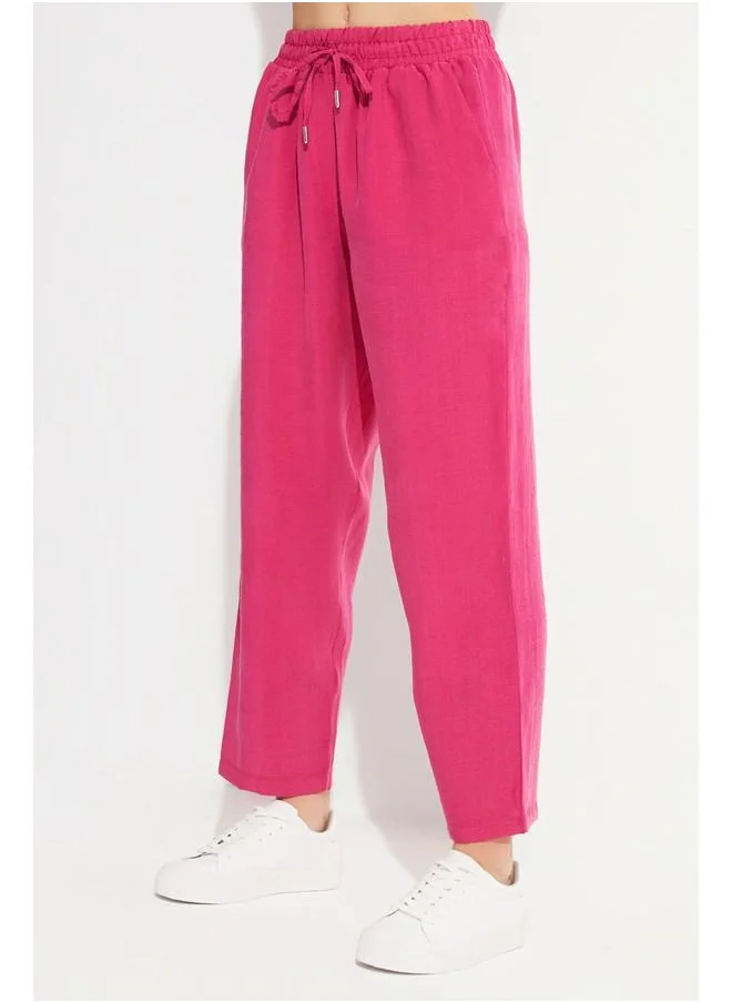 جون June Women Exclusive Elastic Waist Modal Blend Jogger Woven Trouser Fuchsia