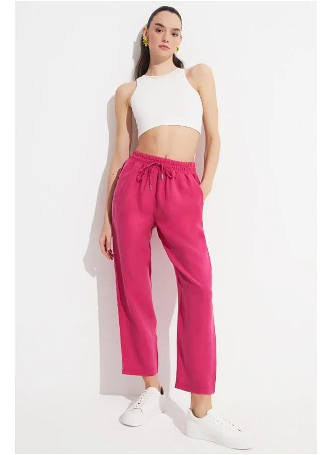 جون June Women Exclusive Elastic Waist Modal Blend Jogger Woven Trouser Fuchsia