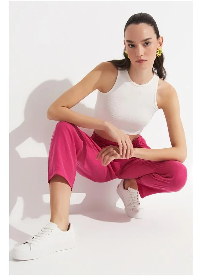 جون June Women Exclusive Elastic Waist Modal Blend Jogger Woven Trouser Fuchsia