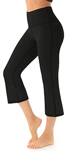AFITNE Yoga Pants for Women Bootcut Capris with Pockets High Waisted Flare Workout Bootleg Yoga Crop Flared Long Athletic Gym Pants Black - L - Image 1