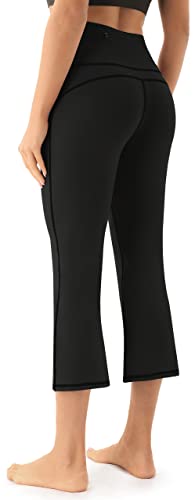AFITNE Yoga Pants for Women Bootcut Capris with Pockets High Waisted Flare Workout Bootleg Yoga Crop Flared Long Athletic Gym Pants Black - L - Image 4