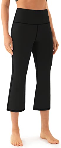 AFITNE Yoga Pants for Women Bootcut Capris with Pockets High Waisted Flare Workout Bootleg Yoga Crop Flared Long Athletic Gym Pants Black - L - Image 2